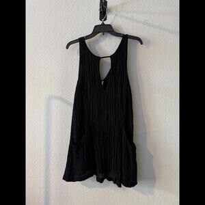 Free People Black Smooth Sailing Mini Dress Linen Gauze Fabric Big Pockets | Sz